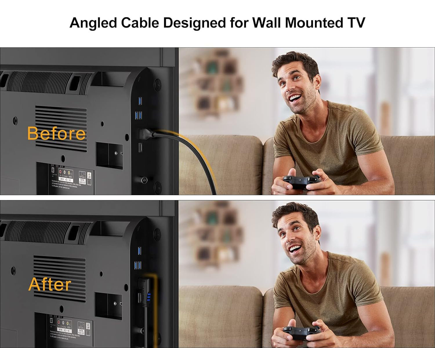 4K HDMI Cable,  6 Feet Right Angle 270 Degree Vertical Right 4K HDMI Cable, Support 4K Ultra HD, 3D Video, Ethernet, Audio Return Channel, Black